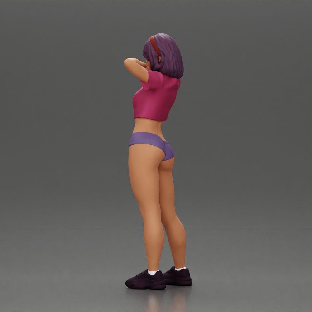 Diorama model building product photo 4: Diorama miniature: Female figure in bikini, short shirt & headband, posing (Ref No. A97)