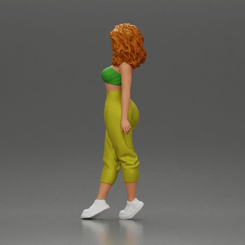 Diorama model building product photo 4: miniature figure: standing woman with curly hair in green outfit, posing (Ref No. A130)