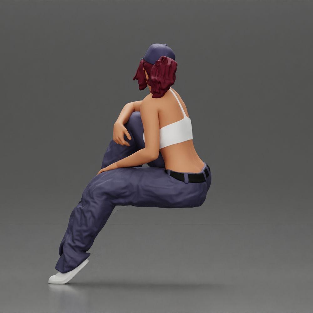 Diorama model building product photo 4: miniature figure: lowrider woman sitting with cap, arm on knee, tank top & sneakers (Ref No. A138)