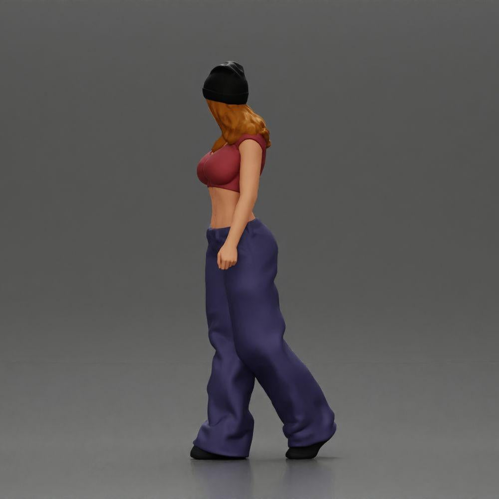 Diorama model building product photo 4: miniature figure: hip-hop lowrider woman with cap, crop top & baggy pants (Ref No. A103)