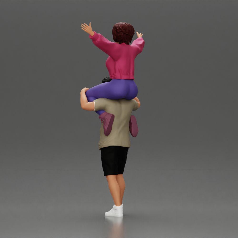 Diorama model building product photo 4: miniature figure: man in shorts carrying girlfriend on shoulders, posing couple (Ref No. A76)