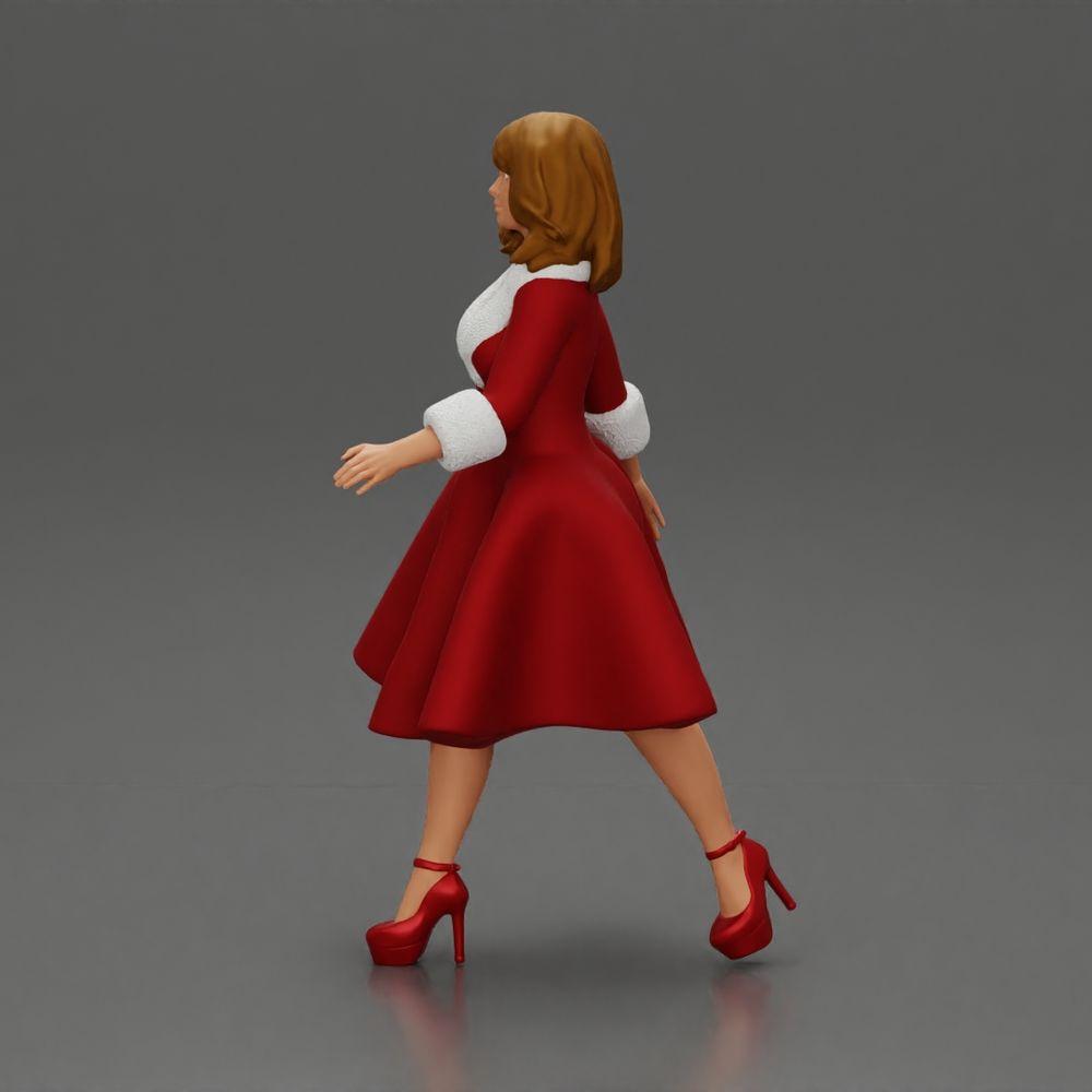Diorama model building product photo 4: Diorama figure: miniature figure woman in red dress with fur trim in stepping pose - diorama (Ref No. A117)