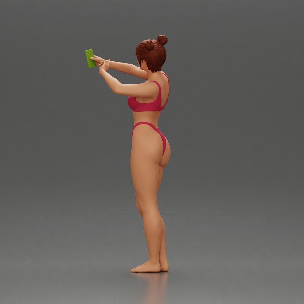Diorama model building product photo 4: Diorama miniature: Woman in bikini taking selfie on the beach, standing figure (Ref No. A69)