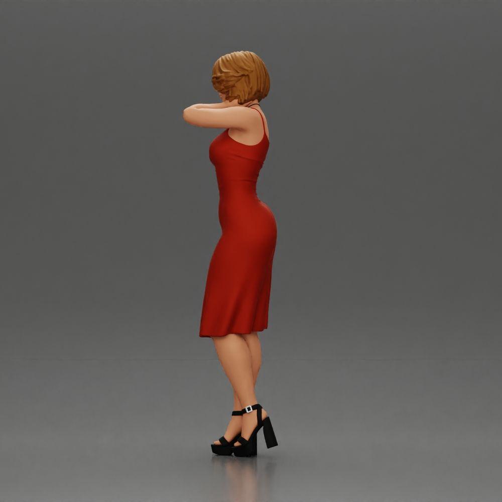 Diorama model building product photo 4: Female diorama figure in mini dress, short hair, hand on neck, necklace (Ref No. A99)