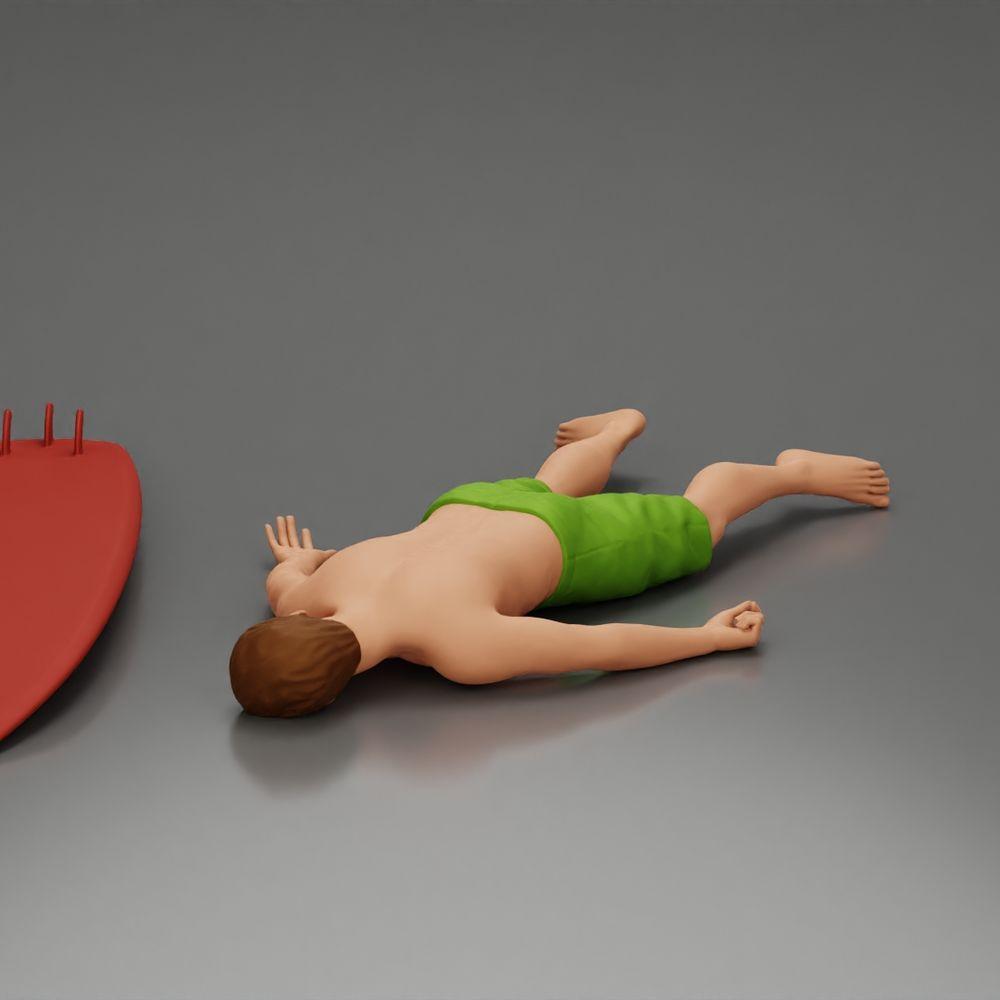 Diorama model building product photo 4: Diorama miniature: Lying person prone next to surfboard with fins (Ref No. A66)