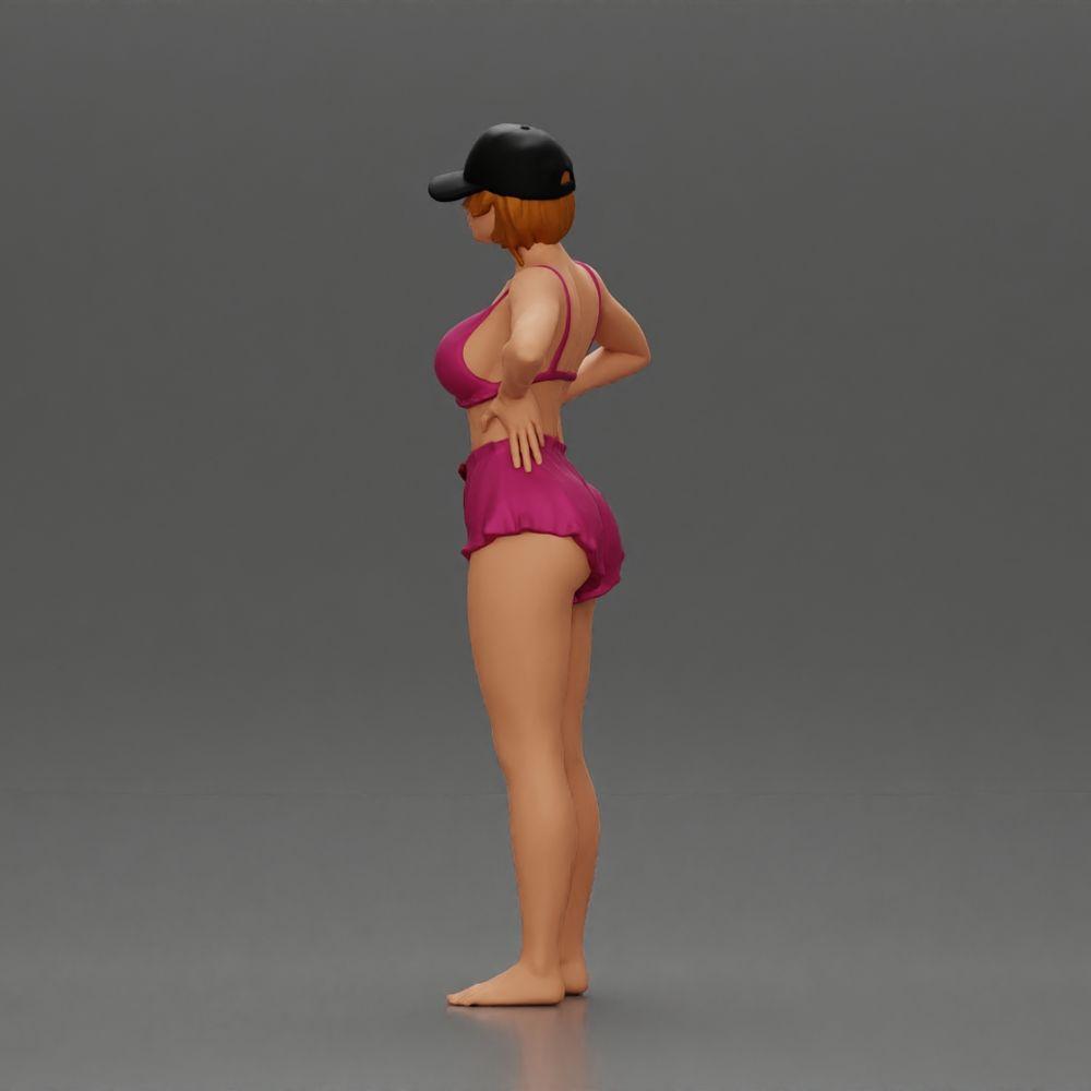 Diorama model building product photo 4: Diorama figure: Standing miniature figure in summer look with cap, shorts, barefoot on the beach (Ref No. A108)