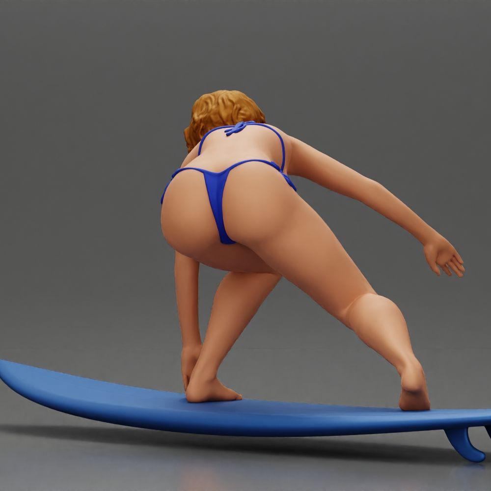 Diorama model building product photo 4: Diorama miniature: Surfer girl kneeling in bikini on surfboard, single (Ref No. A119)