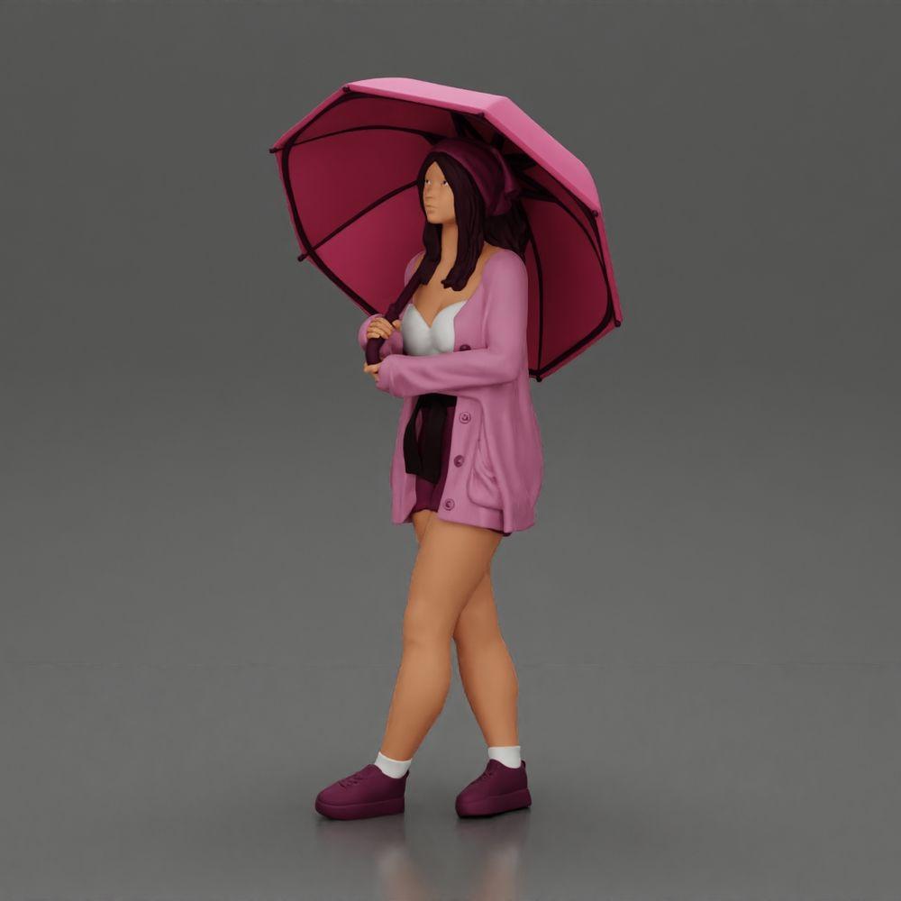 Diorama model building product photo 5: Female diorama figure in open cardigan and shorts with umbrella (Ref No. A92)