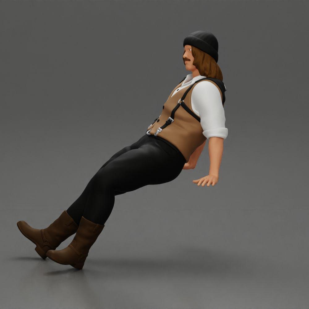 Diorama model building product photo 5: Sitting miniature figure, man in historical clothing with cap and suspenders (Ref No. A84)