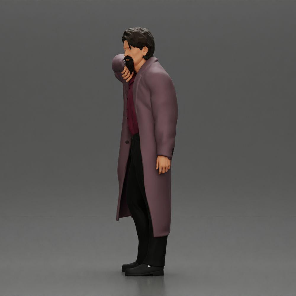 Diorama model building product photo 5: Diorama miniature: standing man with pointed beard, open coat, hand on chin (Ref No. A98)