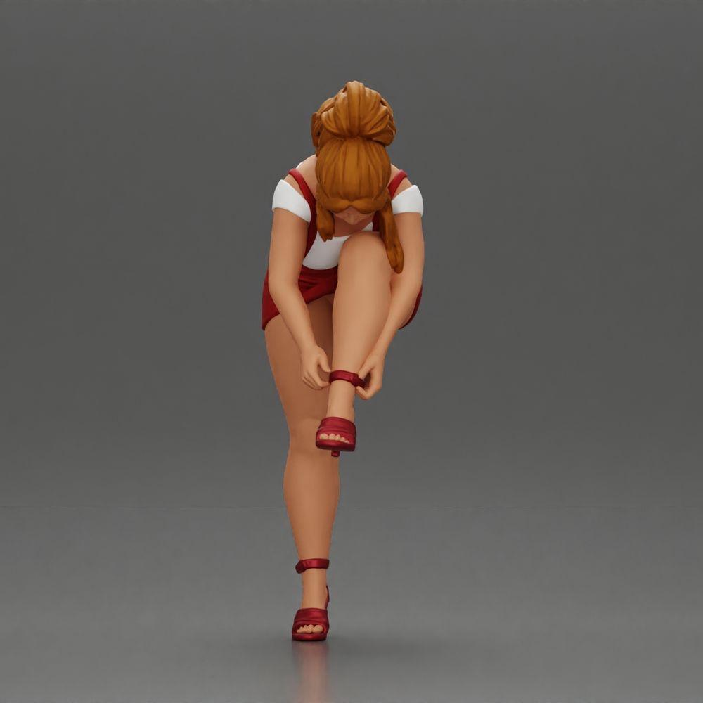 Diorama model building product photo 5: Diorama figure: miniature figure - woman putting on red high heel, standing pose for diorama (Ref No. A112)