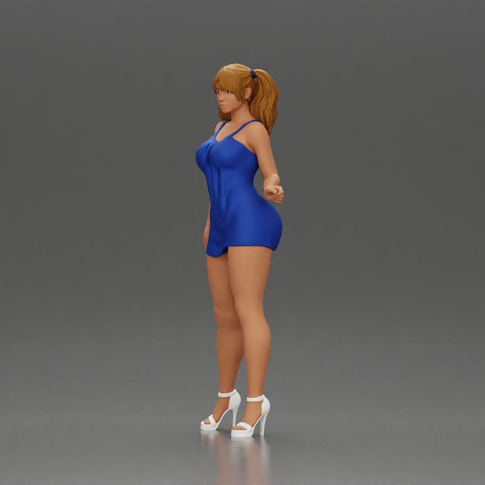 Diorama model building product photo 5: Diorama figure: Female miniature figure standing in a short dress with braids and sandals (Ref No. A123)
