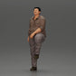 Diorama model building product photo 5: miniature figure: stout Asian man, looking up, in shirt, foot on step (Ref No. A101)