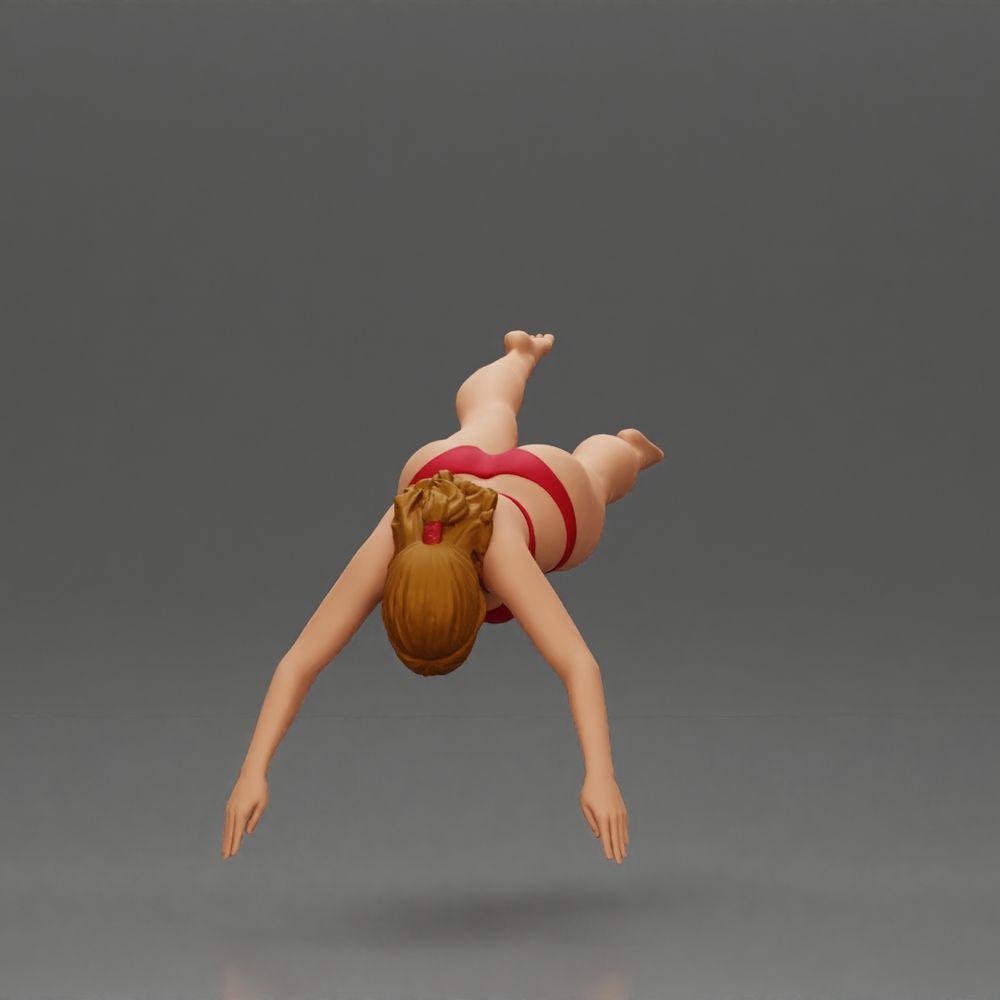 Diorama model building product photo 5: Diorama miniature: Woman in red bikini, elegant diving/jumping pose (Ref No. A137)
