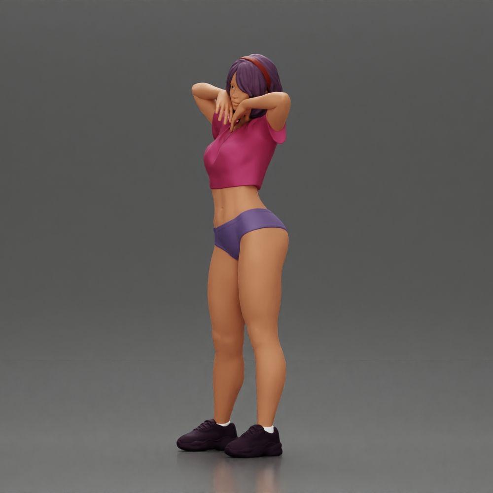Diorama model building product photo 5: Diorama miniature: Female figure in bikini, short shirt & headband, posing (Ref No. A97)