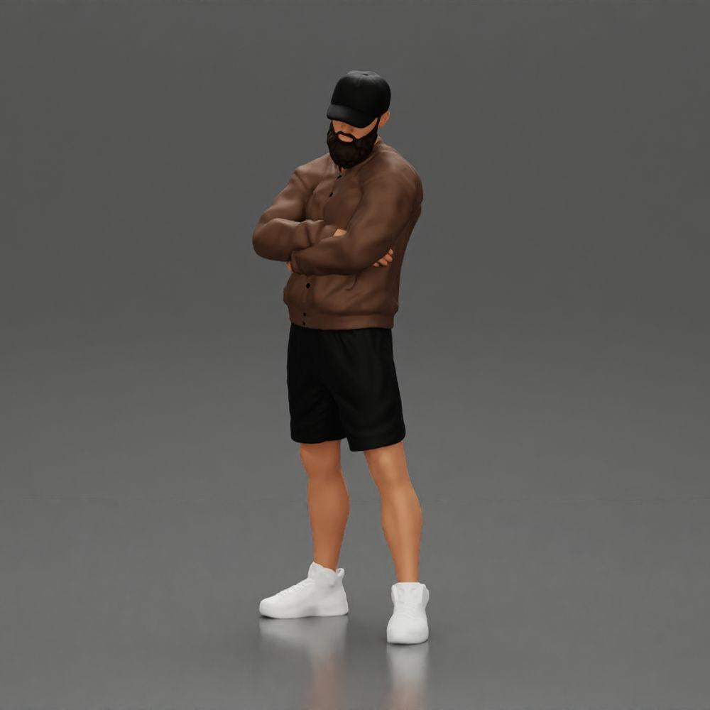 Diorama model building product photo 5: Figure: Man with crossed arms, cap, jacket, shorts, sports shoes (Ref No. A125)