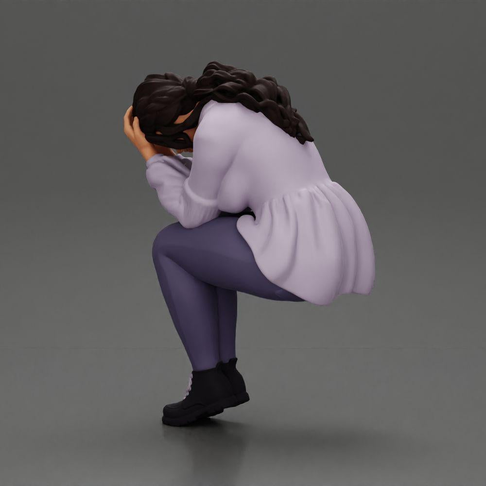 Diorama model building product photo 5: miniature figure: sad girl with puff sleeves, sitting, face in hands (Ref No. A88)