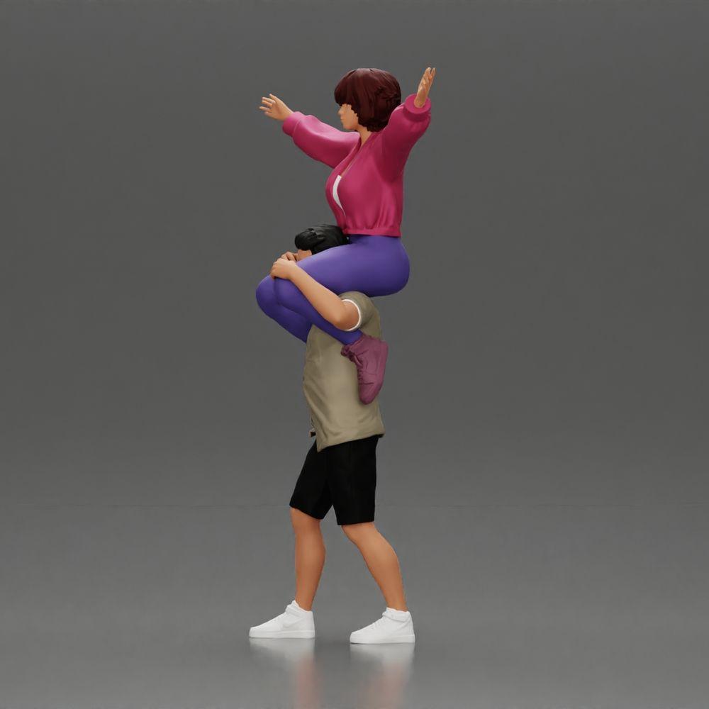Diorama model building product photo 5: miniature figure: man in shorts carrying girlfriend on shoulders, posing couple (Ref No. A76)