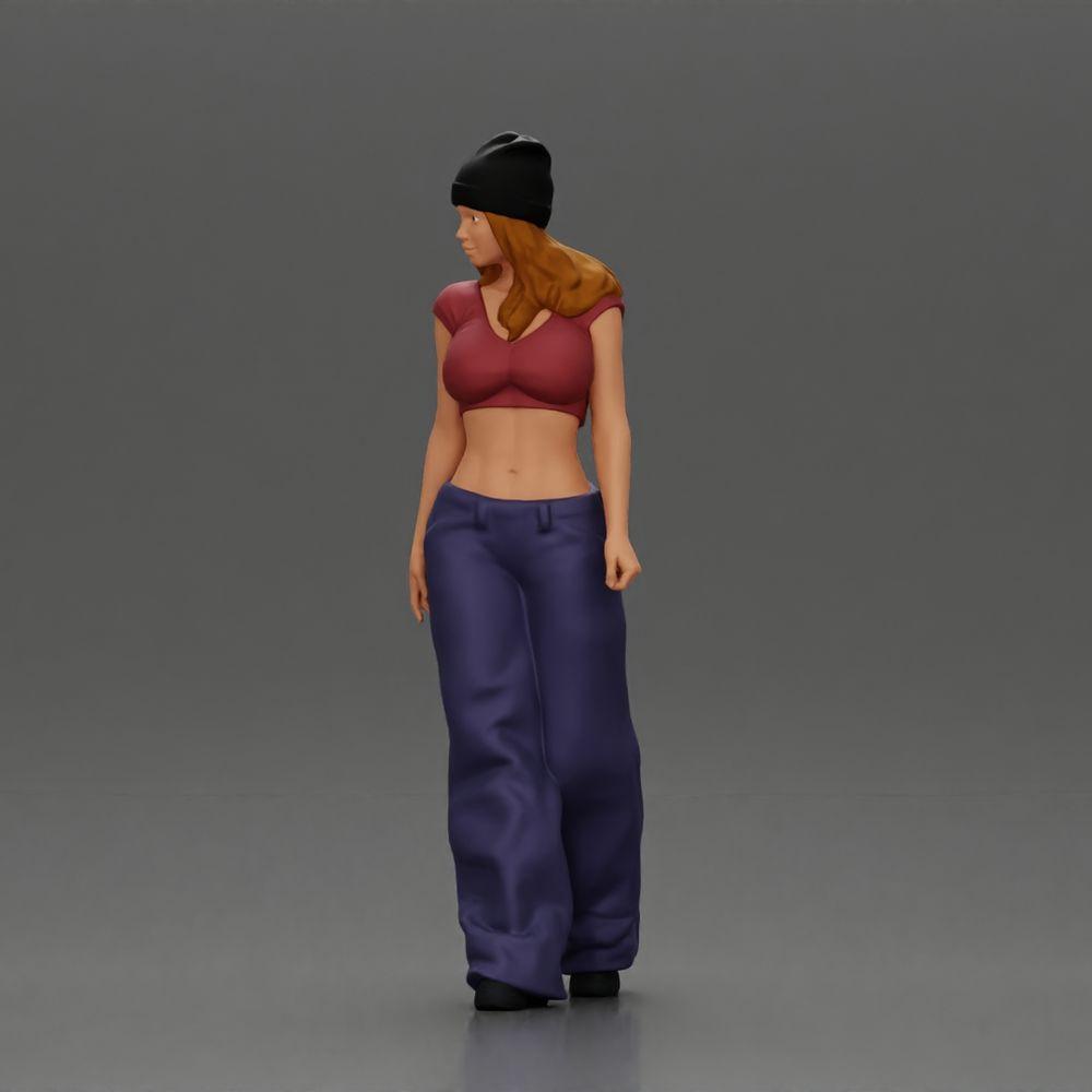Diorama model building product photo 5: miniature figure: Hip-Hop lowrider woman with cap, crop top & baggy pants (Ref No. A103)
