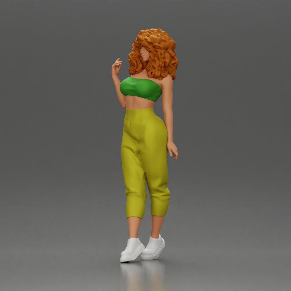 Diorama model building product photo 5: miniature figure: standing woman with curly hair in green outfit, posing (Ref No. A130)
