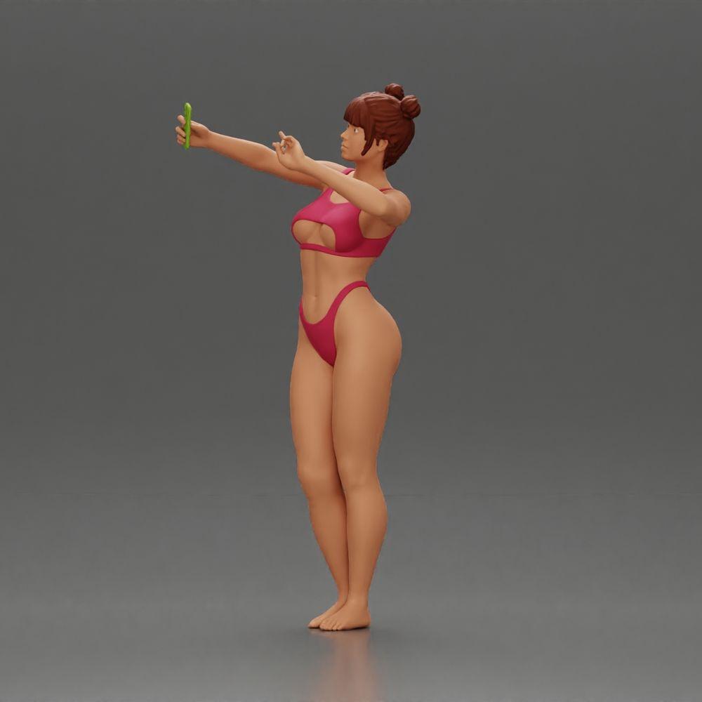 Diorama model building product photo 5: Diorama miniature: Woman in bikini taking selfie on the beach, standing figure (Ref No. A69)