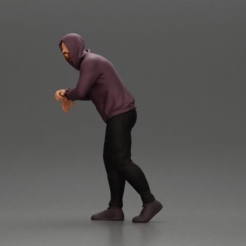 Diorama model building product photo 5: Diorama figure: Man with hood, hands on car, slightly leaning forward (Ref No. A115)