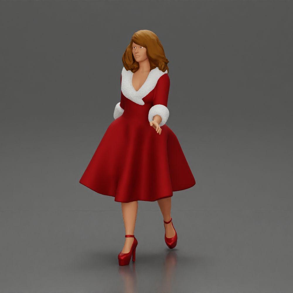 Diorama model building product photo 5: Diorama figure: miniature figure of a woman in a red dress with fur trim in a walking pose - diorama (Ref No. A117)