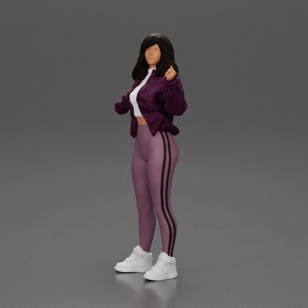 Diorama model building product photo 5: Diorama miniature: Woman in open jacket, cropped top, and tight pants (Ref No. A114)