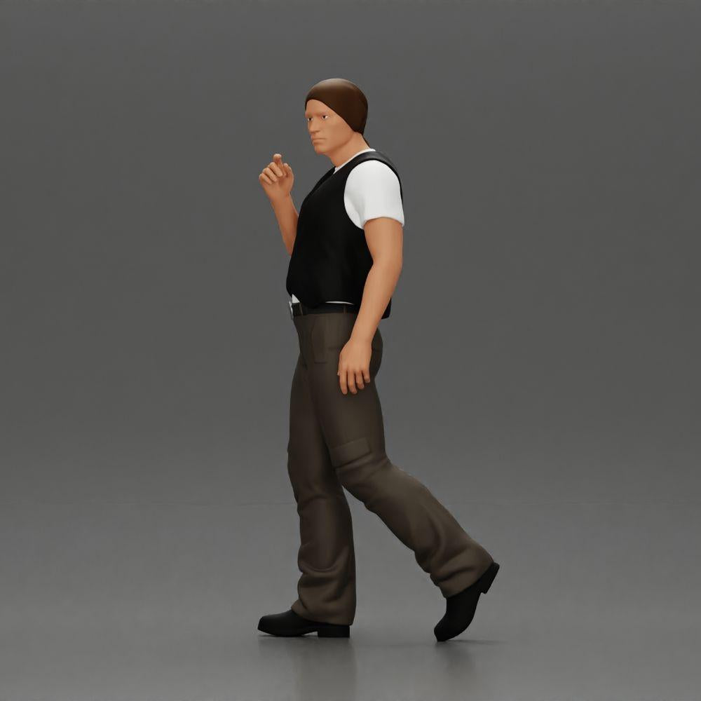 Diorama Modellbau Produktfoto 5: Gehende Miniaturfigur, Mann mit Kopftuch und Weste für Diorama - detailliert (Ref Nr. A65)