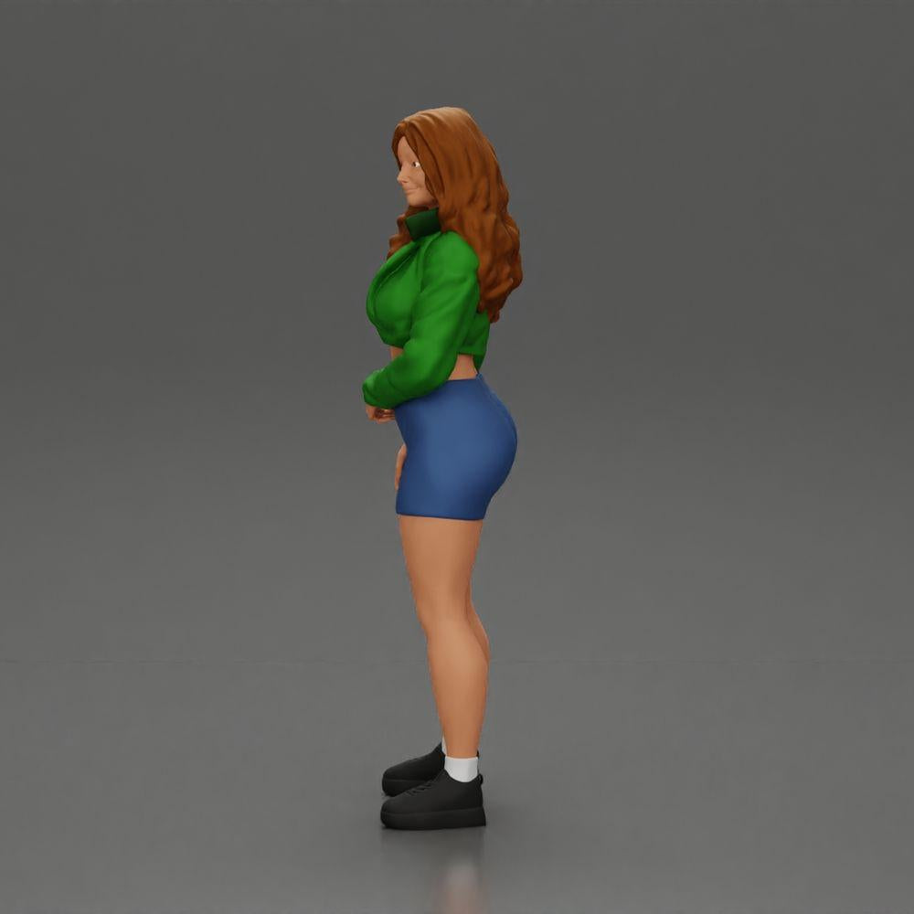 Diorama model building product photo 5: miniature figure: sporty girl standing with short jacket, shorts, and sneakers (Ref No. A74)