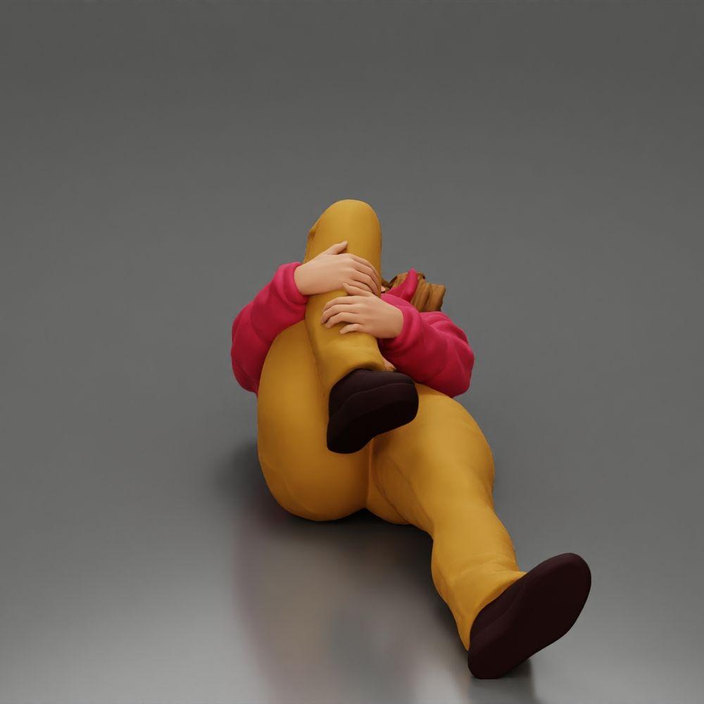 Diorama model building product photo 5: Woman lying with mini jacket holding injured knee - diorama miniature (Ref No. A87)