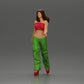 Diorama model building product photo 5: Diorama figure: miniature figure woman in walking pose, green-red, crop top, wide pants, pumps (Ref No. A141)