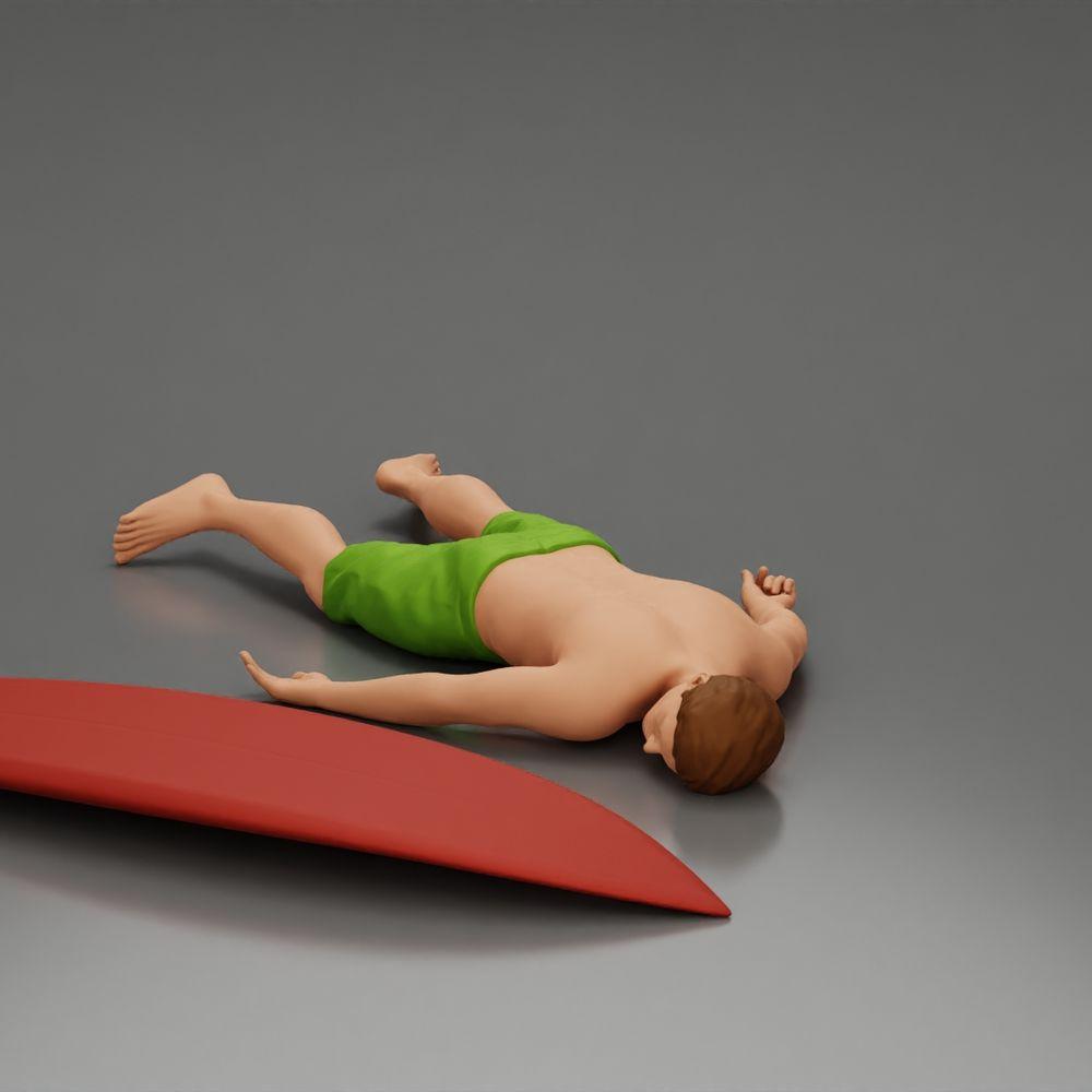 Diorama model building product photo 5: Diorama miniature: Person lying face down next to surfboard with fins (Ref No. A66)