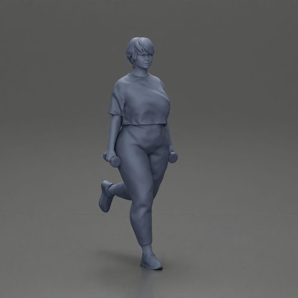 Diorama model building product photo 6: diorama figure: strong woman in fitness outfit, one-legged exercise with dumbbells (Ref No. A105)