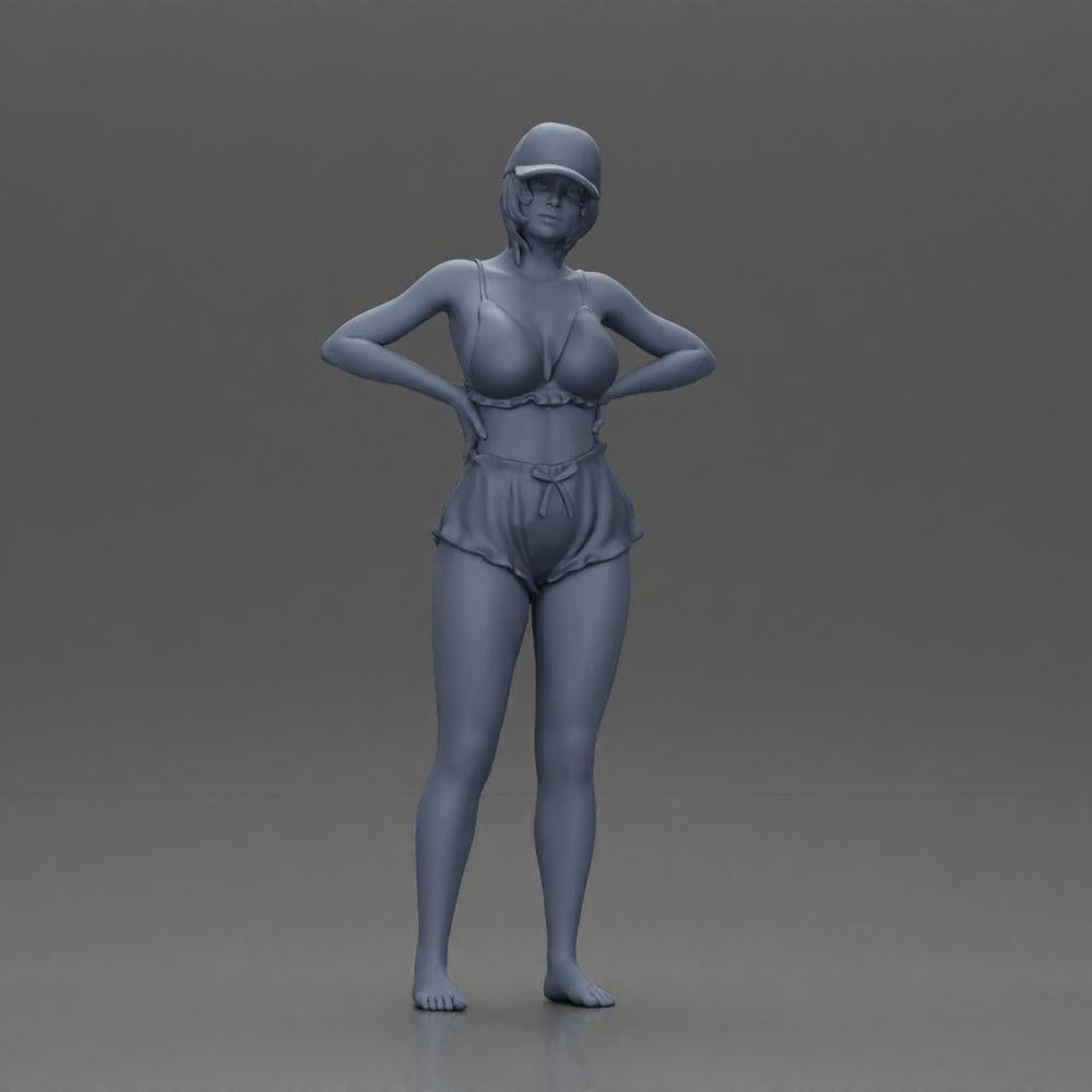 Diorama model building product photo 6: Diorama figure: Standing miniature figure in summer look with cap, shorts, barefoot on the beach (Ref No. A108)