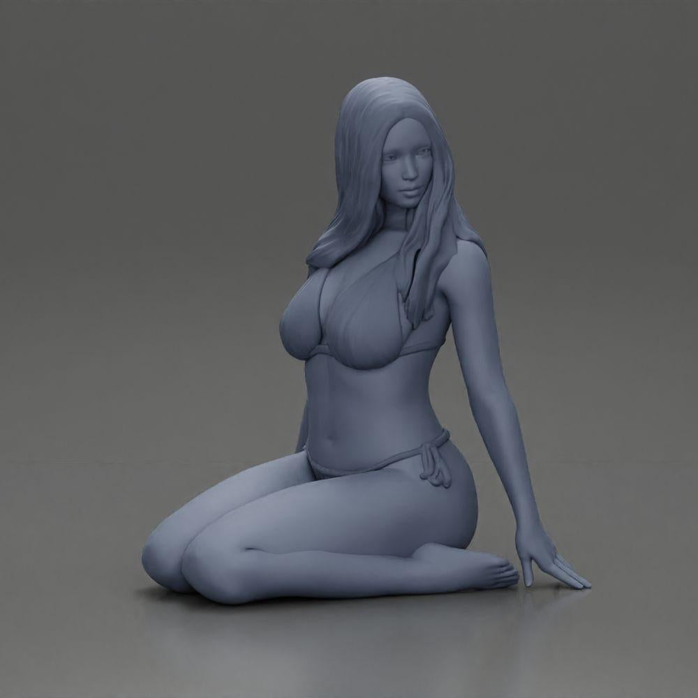 Diorama model building product photo 6: Kneeling miniature figure woman in bikini, sitting on flat base - beach diorama (Ref No. A83)
