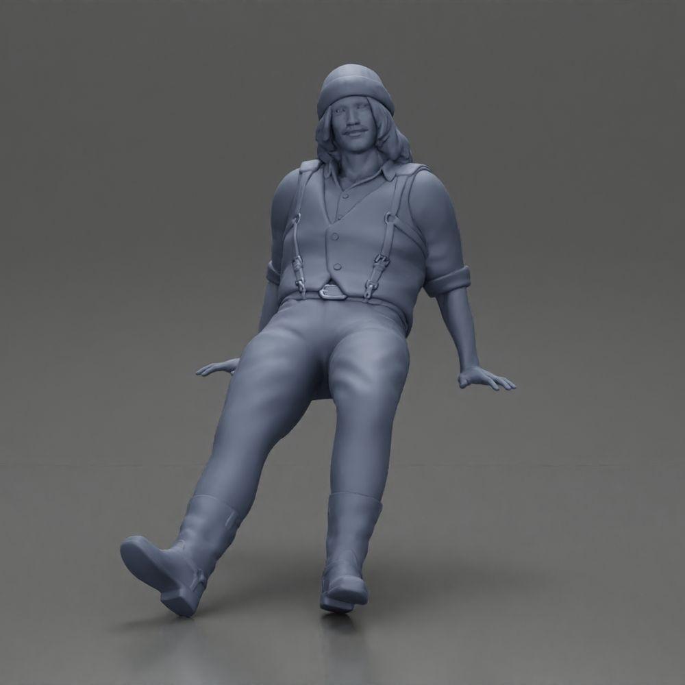 Diorama model building product photo 6: Sitting miniature figure, man in historical clothing with cap and suspenders (Ref No. A84)