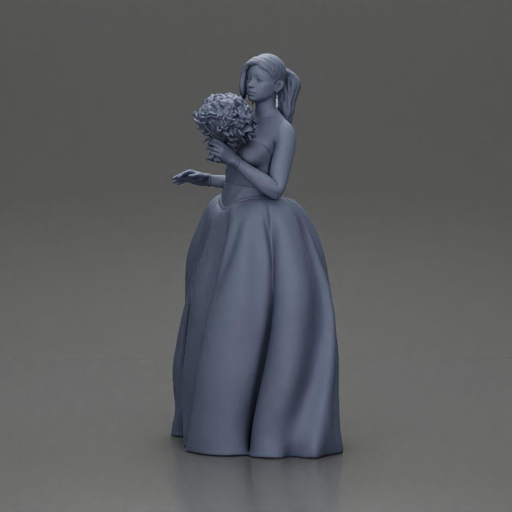 Diorama model building product photo 6: Diorama figure: miniature bride in floor-length white dress with bouquet (Ref No. A132)