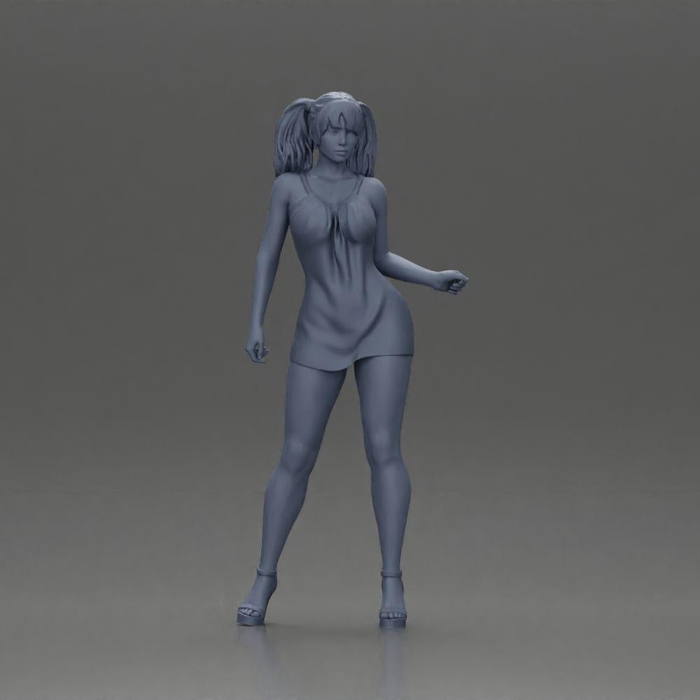 Diorama model building product photo 6: Diorama figure: Female miniature figure standing in a short dress with braids and sandals (Ref No. A123)