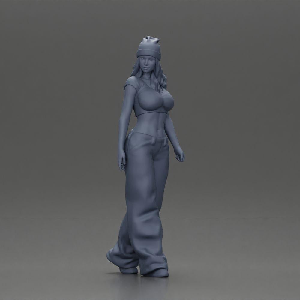 Diorama model building product photo 6: miniature figure: hip-hop lowrider woman with cap, crop top & baggy pants (Ref No. A103)