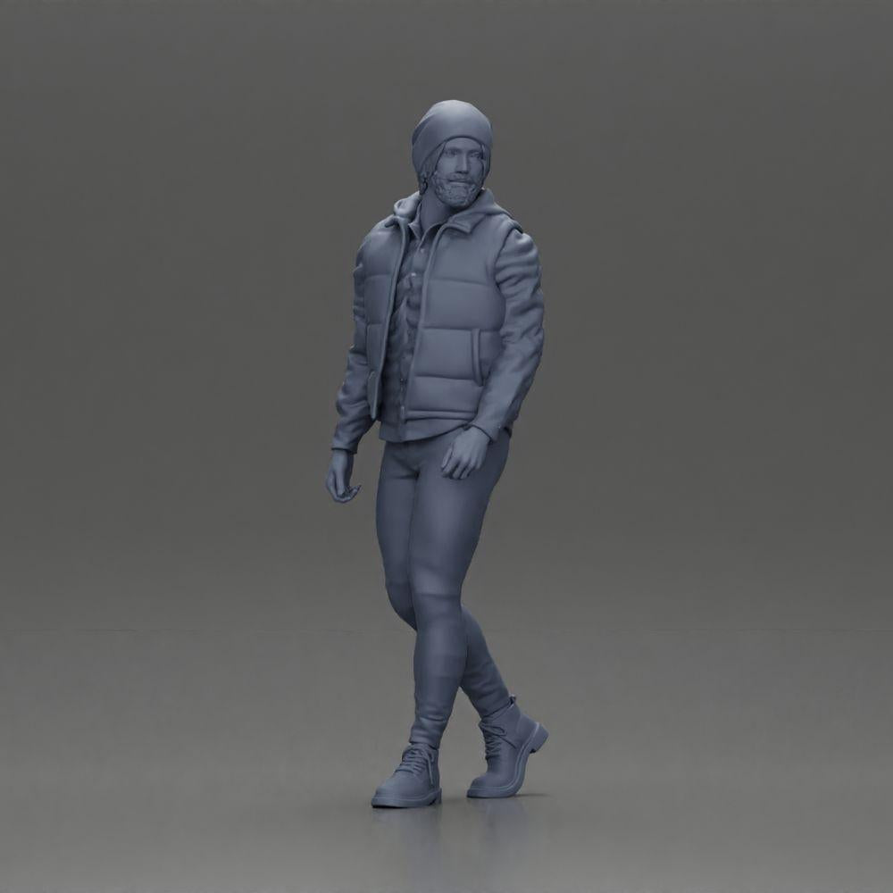 Diorama model building product photo 6: Diorama figure: Bearded man in winter clothing, walking - Diorama miniature (Ref No. A129)