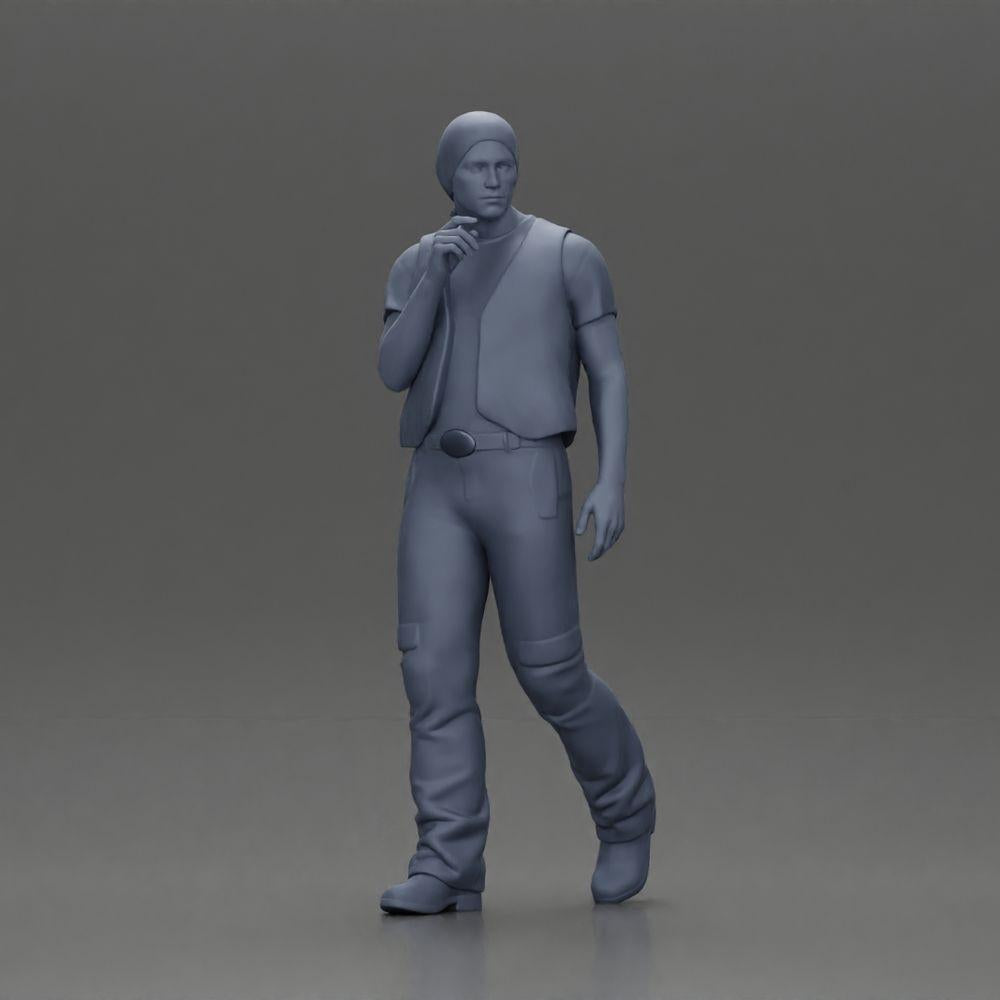 Diorama Modellbau Produktfoto 6: Gehende Miniaturfigur, Mann mit Kopftuch und Weste für Diorama - detailliert (Ref Nr. A65)