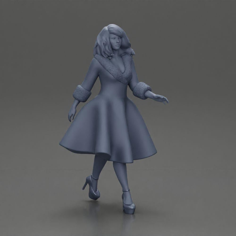 Diorama model building product photo 6: Diorama figure: miniature figure woman in red dress with fur trim in walking pose - Diorama (Ref No. A117)