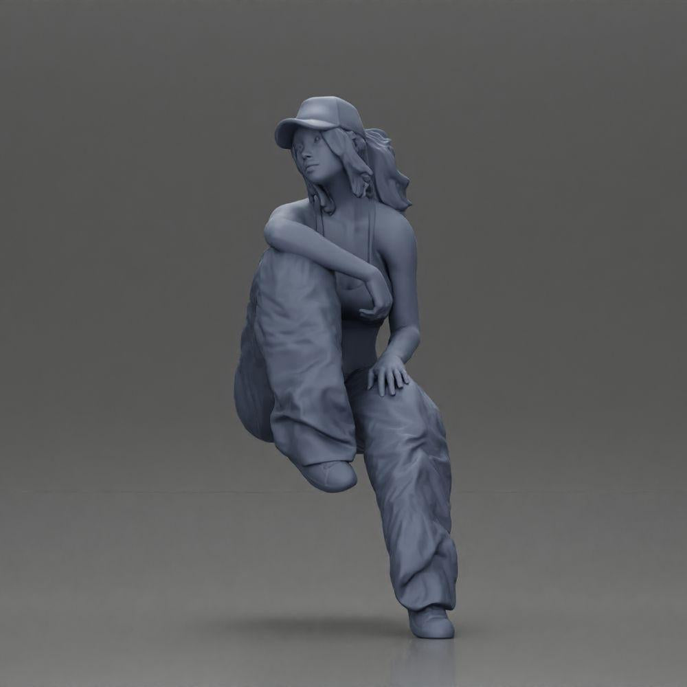Diorama model building product photo 6: miniature figure: lowrider woman sitting with cap, arm on knee, tank top & sneakers (Ref No. A138)