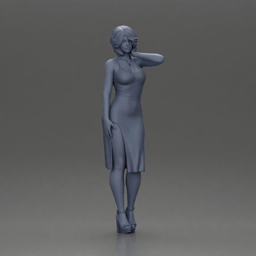 Diorama model building product photo 6: Female diorama figure in mini dress, short hair, hand on neck, necklace (Ref No. A99)