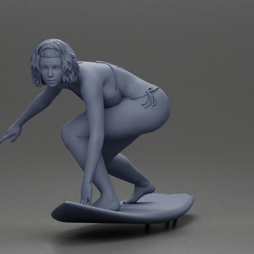 Diorama model building product photo 6: Diorama miniature: Surfer girl kneeling in bikini on surfboard, single (Ref No. A119)