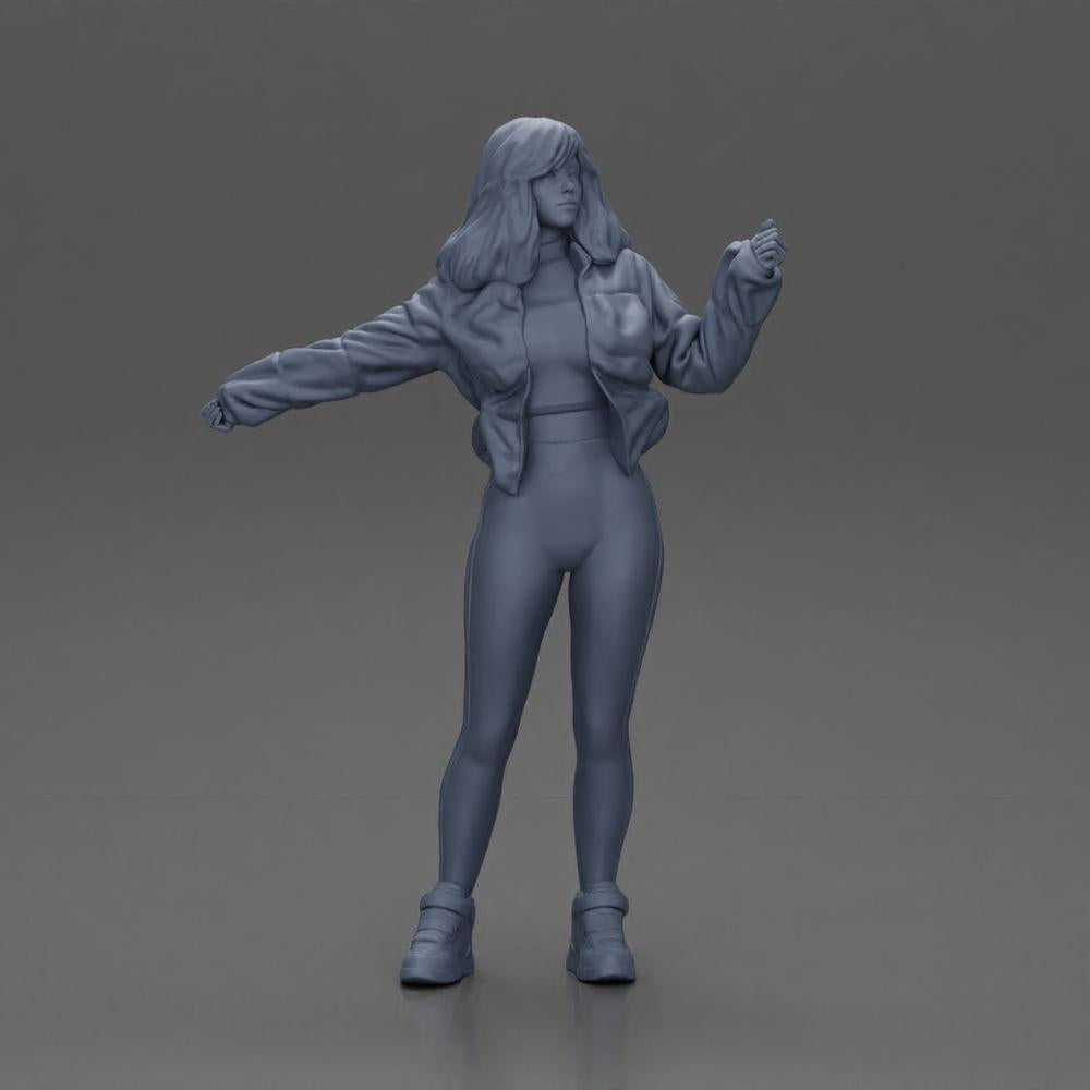 Diorama model building product photo 6: Diorama miniature: Woman in open jacket, crop top, and tight pants (Ref No. A114)