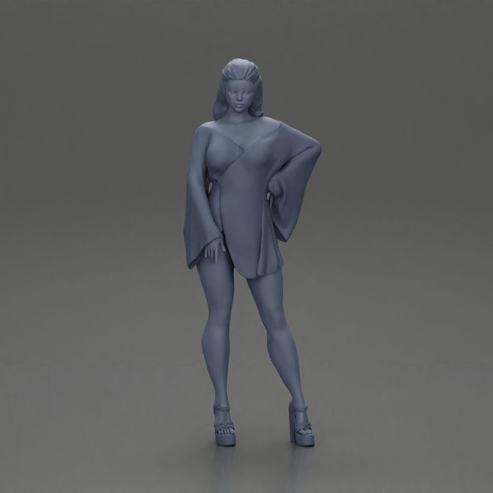 Diorama model building product photo 6: Diorama miniature: Posing woman in kimono dress with platform shoes (Ref No. A86)