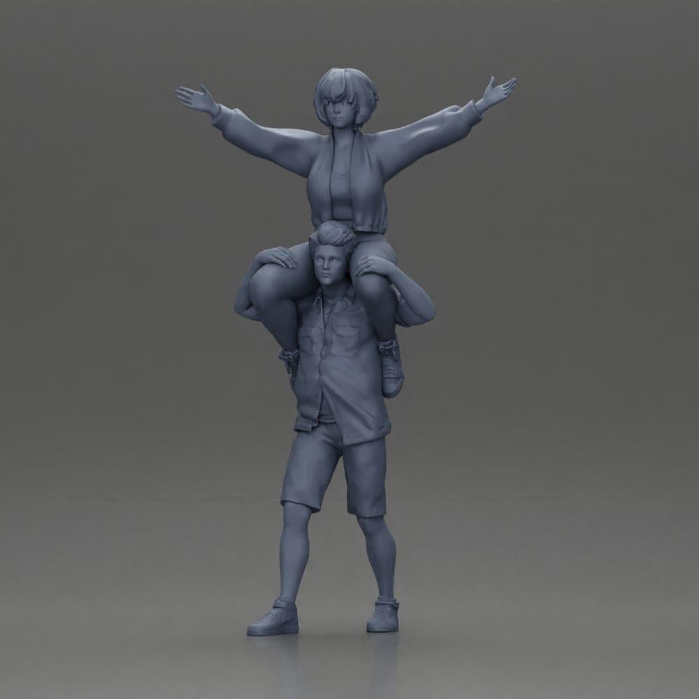 Diorama model building product photo 6: miniature figure: man in shorts carrying girlfriend on shoulders, posing couple (Ref No. A76)