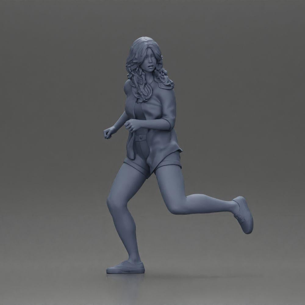 Diorama model building product photo 6: Diorama figure: Running young woman with open shirt & shorts, determined (Ref No. A102)